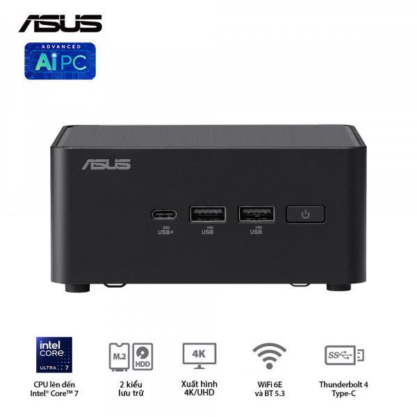 Máy tính Mini PC Asus NUC 14 PRO Tall RNUC14RVHU7 (U7- 155H/2xNVMe, SATA /2x HDMI 2.1 2x DP 1.4a/VESA MOUNT)