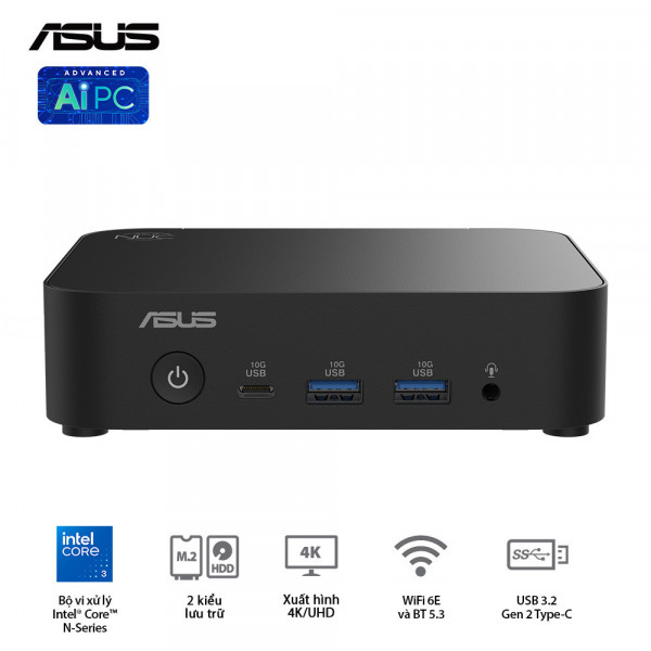 Máy tính Mini PC Asus NUC 14 Essential RNUC14MNK15 (NUC14MNK (N150)/1xDDR5-4800/1x M.2 22x80/2242 PCIe Gen3x4 /1x LAN/No-OS )